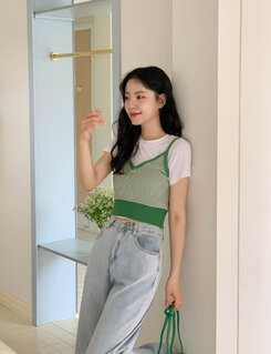 ストライプサマーニットビスチェ5色｜ノースリーブ｜韓国