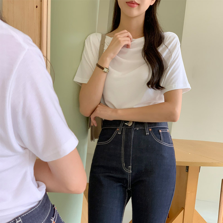 ドレープネックトップス｜半袖Tシャツ｜韓国ファッション通販 SONA