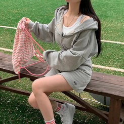 トレーニングセット フードジップアップ ミニスカート ショートパンツ(SET・単品可能) グレー