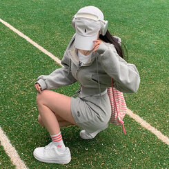 トレーニングセット フードジップアップ ミニスカート ショートパンツ(SET・単品可能) グレー