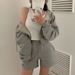 トレーニングセット フードジップアップ ミニスカート ショートパンツ(SET・単品可能) グレー