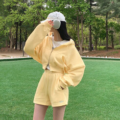 トレーニングセット フードジップアップ ミニスカート ショートパンツ(SET・単品可能) イエロー