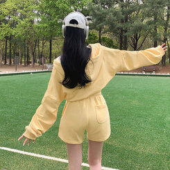 トレーニングセット フードジップアップ ミニスカート ショートパンツ(SET・単品可能) イエロー