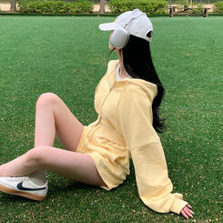 トレーニングセット フードジップアップ ミニスカート ショートパンツ(SET・単品可能) イエロー