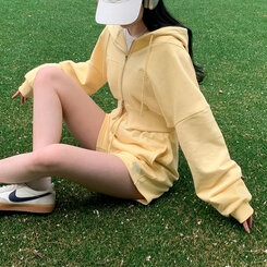 トレーニングセット フードジップアップ ミニスカート ショートパンツ(SET・単品可能) イエロー