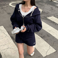 トレーニングセット フードジップアップ ミニスカート ショートパンツ(SET・単品可能) ネイビー