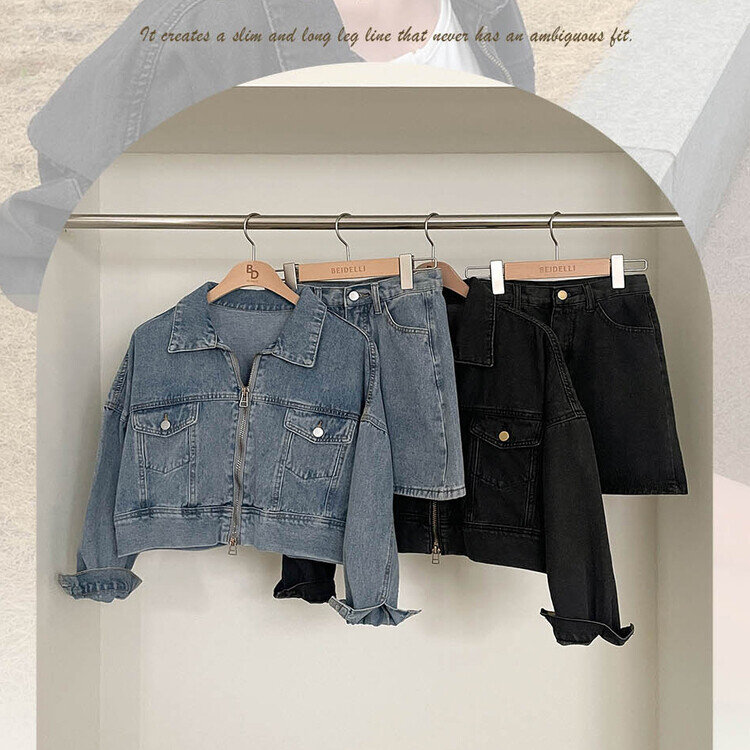 ビンテージデニムジップアップ ミニスカート(SET・単品可能)