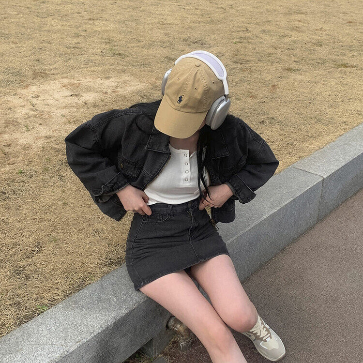 ビンテージデニムジップアップ ミニスカート(SET・単品可能) グレー