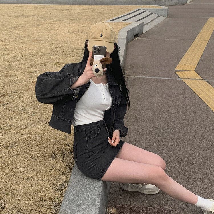 ビンテージデニムジップアップ ミニスカート(SET・単品可能