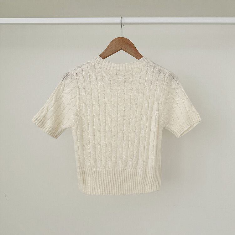 Rouje paris 半袖ニット SNT16896 ケーブルスリムクロップ半袖ニット6色 ニット - lovensome