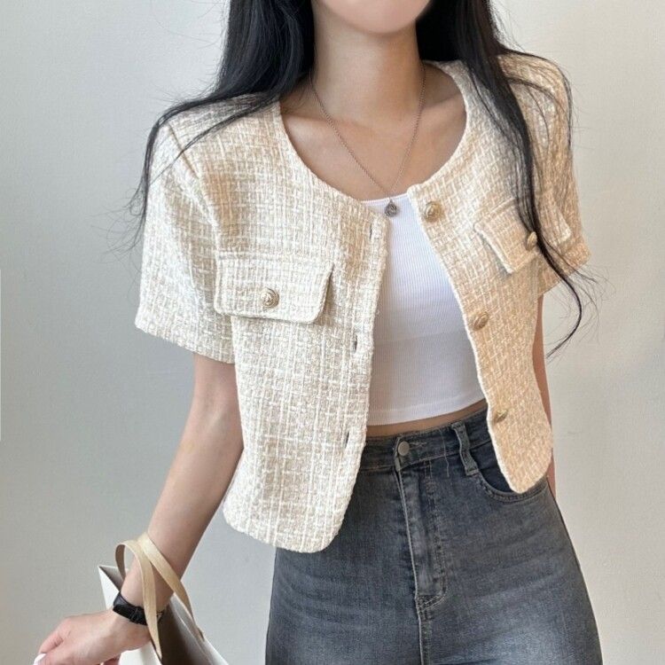 鮮やか♡フェミニンなボータイ【CHANEL】半袖ジャケット 鮮やか♡フェミニンなボータイ【CHANEL】半袖ジャケット