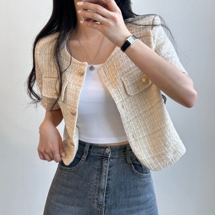 鮮やか♡フェミニンなボータイ【CHANEL】半袖ジャケット 鮮やか♡フェミニンなボータイ【CHANEL】半袖ジャケット