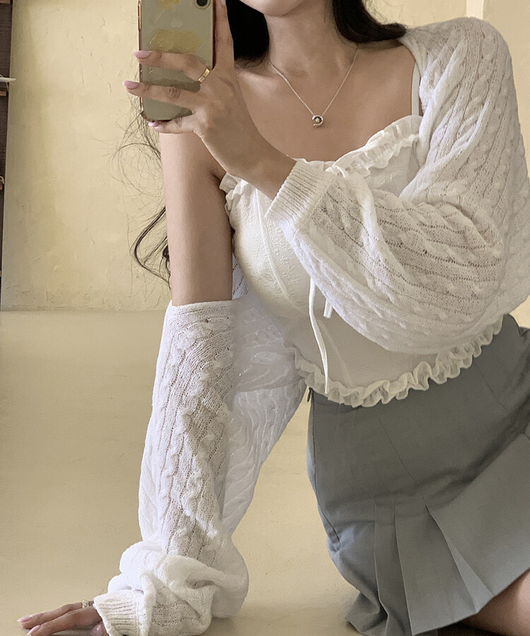 レーススモークリボンキャミソール｜ノースリーブ｜韓国