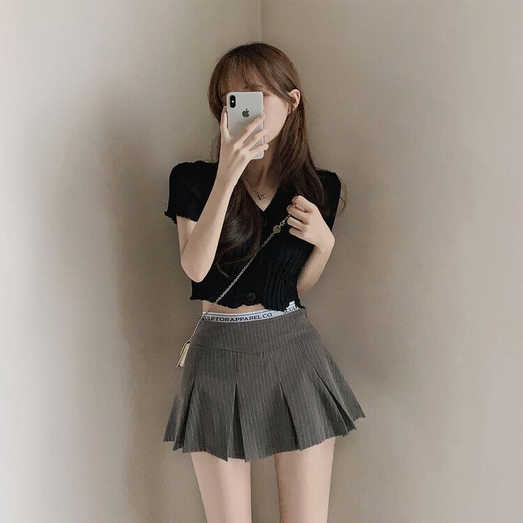 ANDMARYストライプ ベージュ ミニスカート S SLY | OPEN ZIP PLEATS ショートスカート (スカート(ミニ