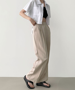 スラックス リネンピンタックワイドスラックス ベージュ