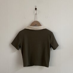 配色カラークロップ半袖カーディガンTシャツ
