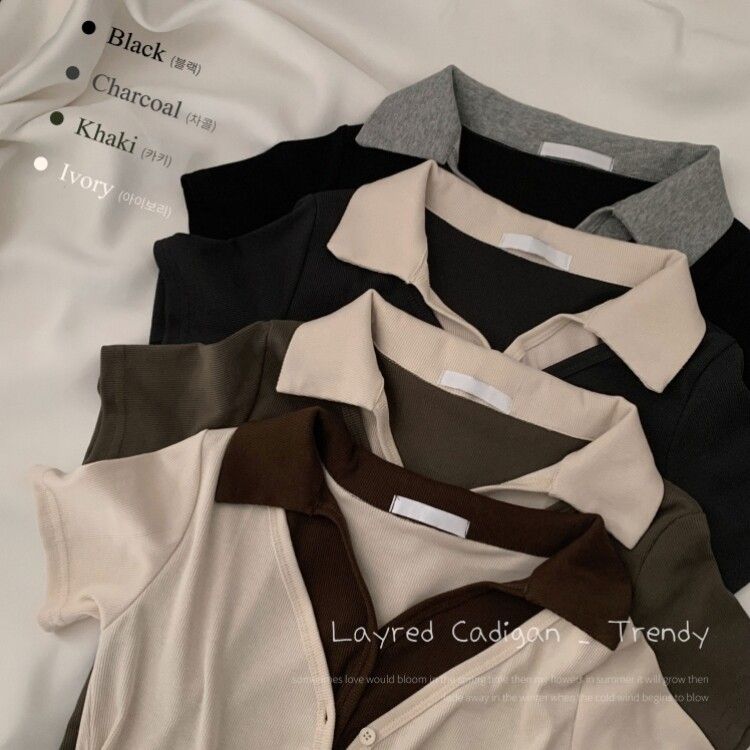 配色カラークロップ半袖カーディガンTシャツ