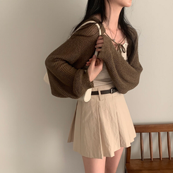 カーディガン ストラップニットボレロカーディガン BROWN