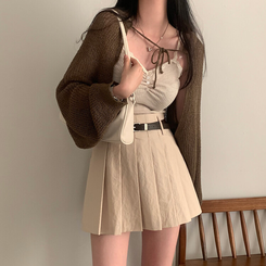 カーディガン ストラップニットボレロカーディガン BROWN