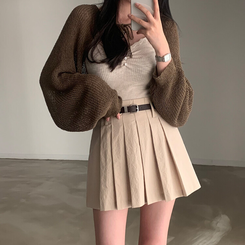 カーディガン ストラップニットボレロカーディガン BROWN