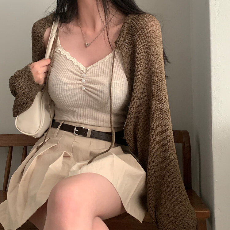 ストラップニットボレロカーディガン BROWN
