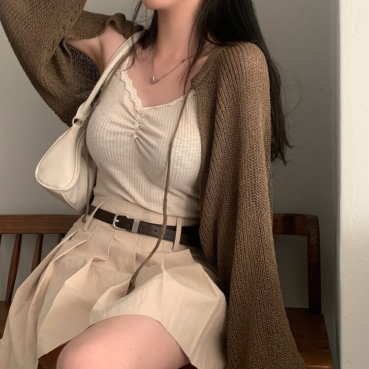 ストラップニットボレロカーディガン BROWN