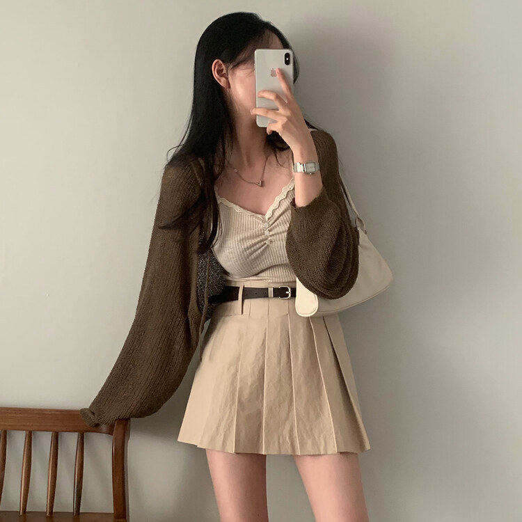 ストラップニットボレロカーディガン BROWN