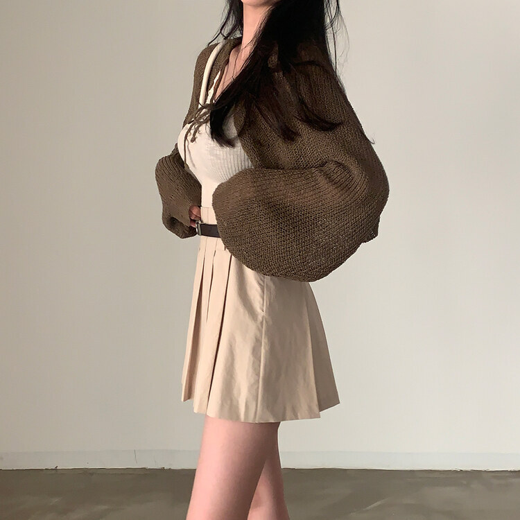 ストラップニットボレロカーディガン BROWN