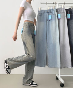 パンツ ウォッシングロングワイドデニムパンツ VINTAGE BLUE