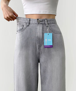 パンツ ウォッシングロングワイドデニムパンツ GRAY