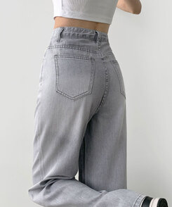 パンツ ウォッシングロングワイドデニムパンツ GRAY