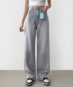 パンツ ウォッシングロングワイドデニムパンツ GRAY
