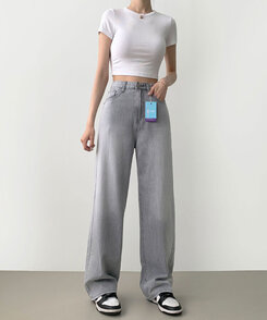 パンツ ウォッシングロングワイドデニムパンツ GRAY