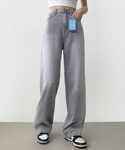 パンツ ウォッシングロングワイドデニムパンツ GRAY