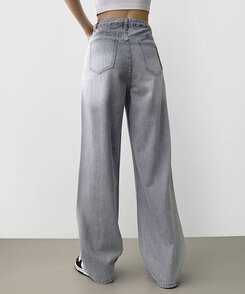 パンツ ウォッシングロングワイドデニムパンツ GRAY