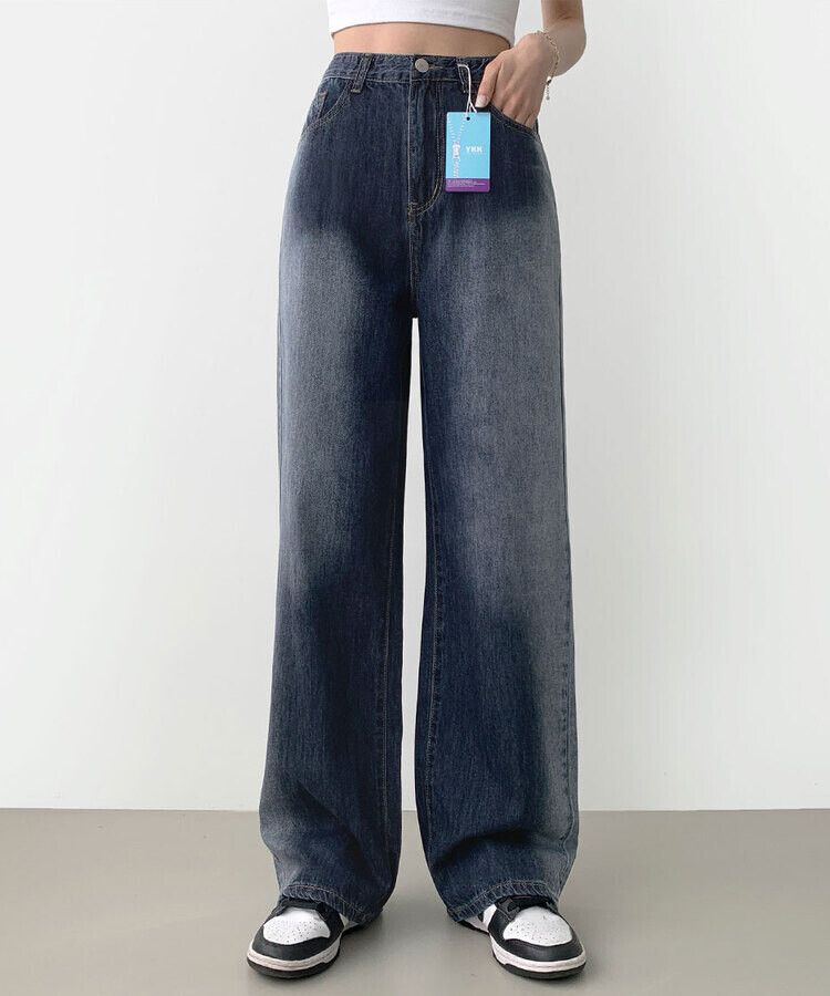 ウォッシングロングワイドデニムパンツ DEEP BLUE