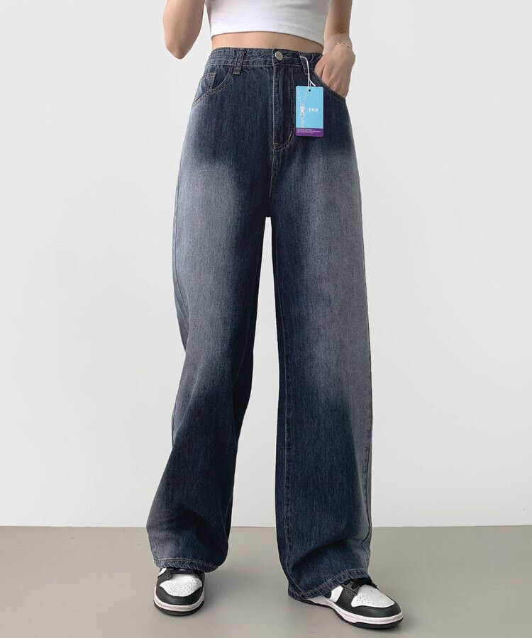 ウォッシングロングワイドデニムパンツ DEEP BLUE