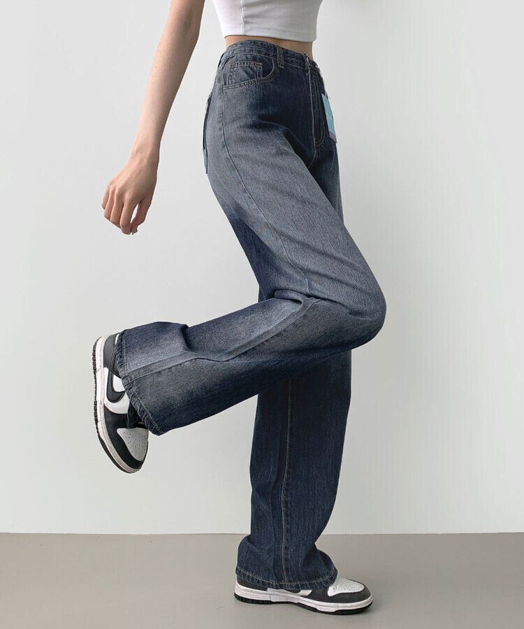 ウォッシングロングワイドデニムパンツ DEEP BLUE