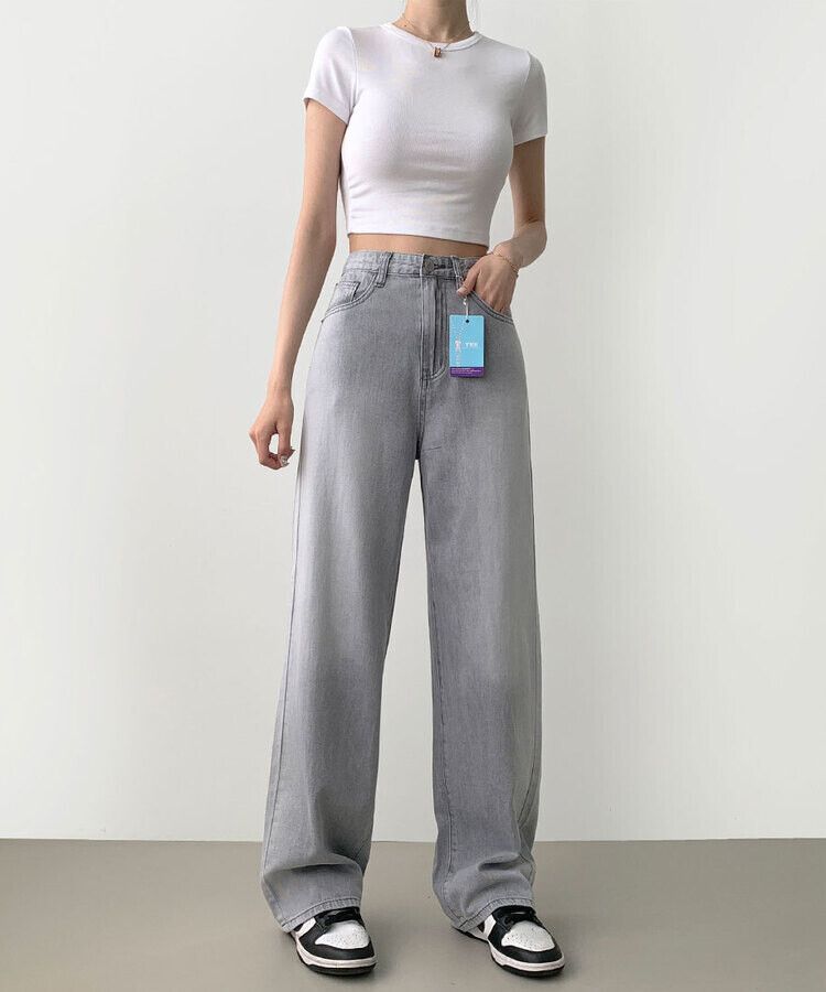 ウォッシングロングワイドデニムパンツ GRAY