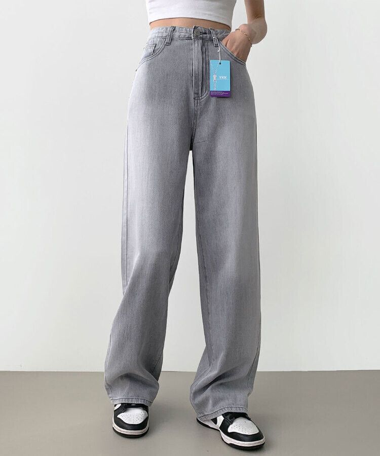 ウォッシングロングワイドデニムパンツ GRAY