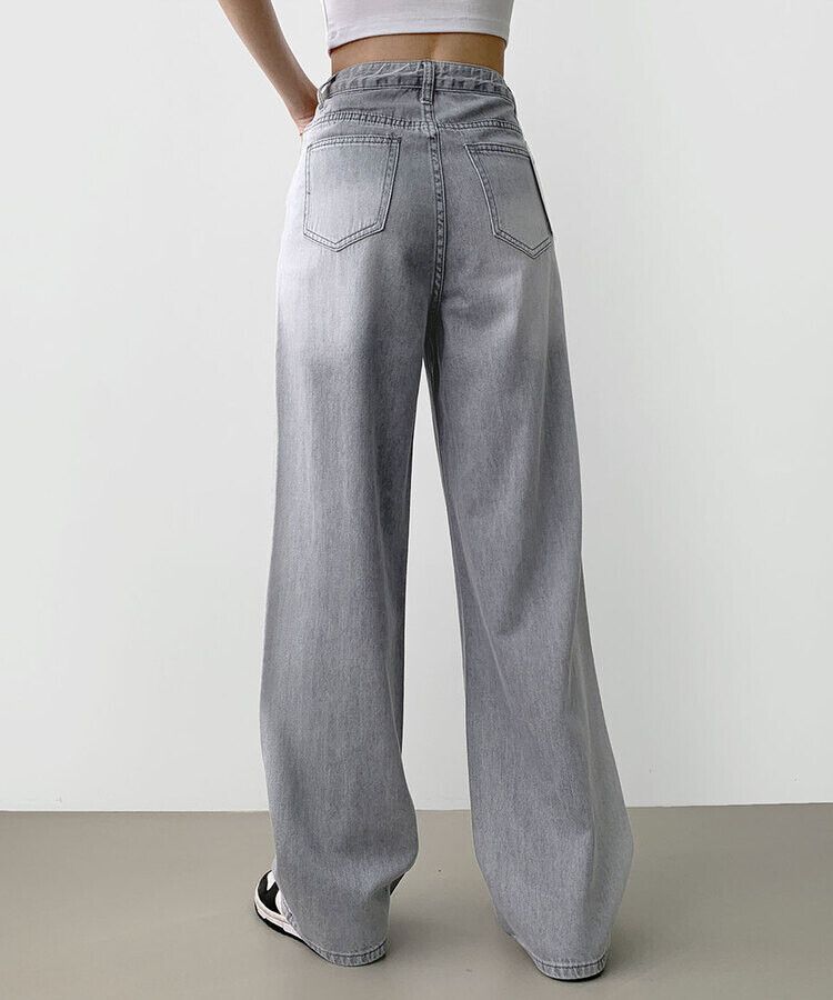 ウォッシングロングワイドデニムパンツ GRAY