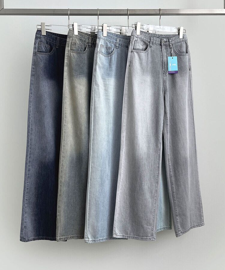 パンツ ウォッシングロングワイドデニムパンツ