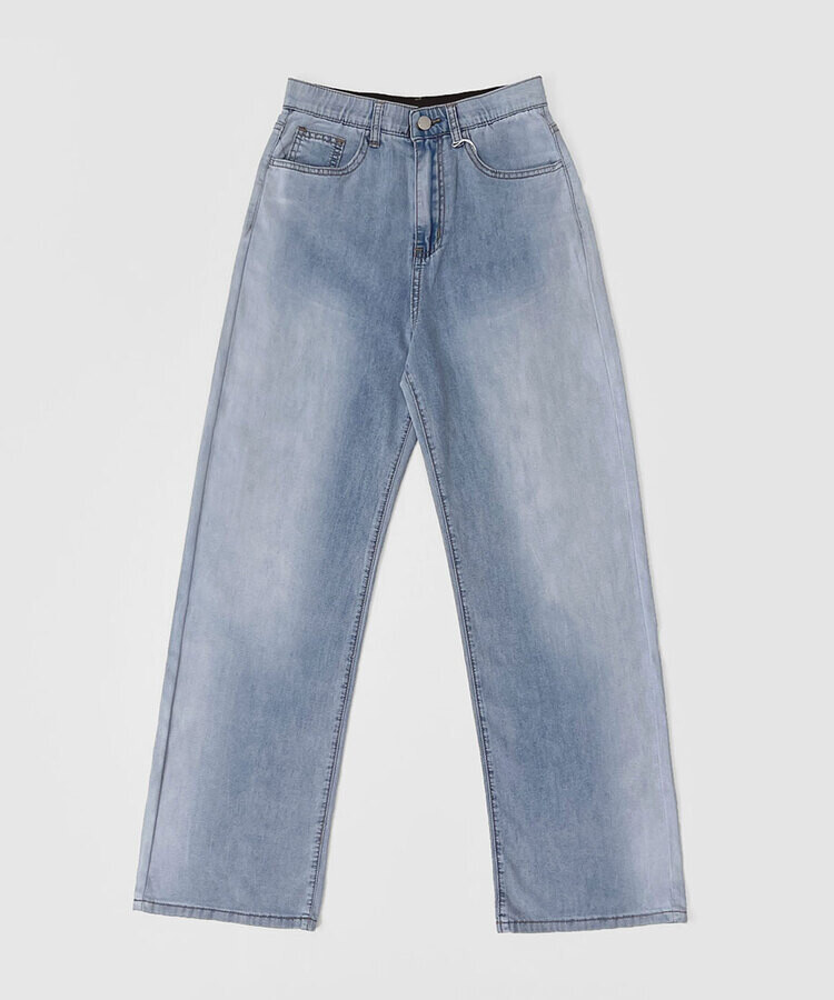 ウエストバンディングロングワイドデニムパンツ