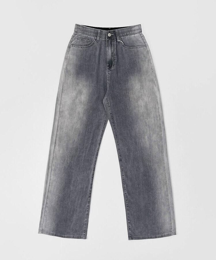ウエストバンディングロングワイドデニムパンツ