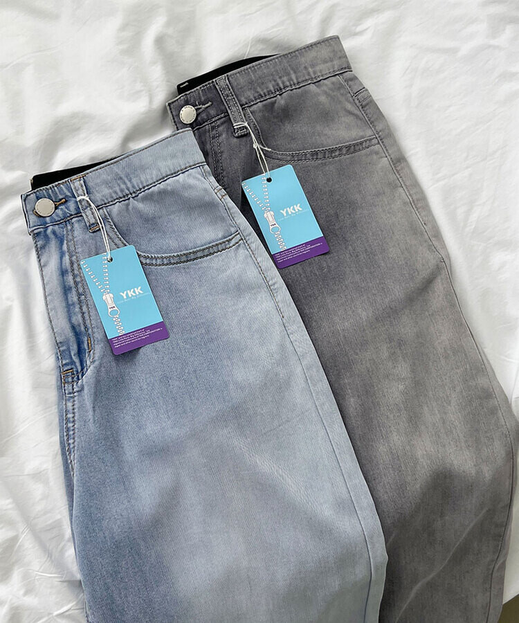 ウエストバンディングロングワイドデニムパンツ