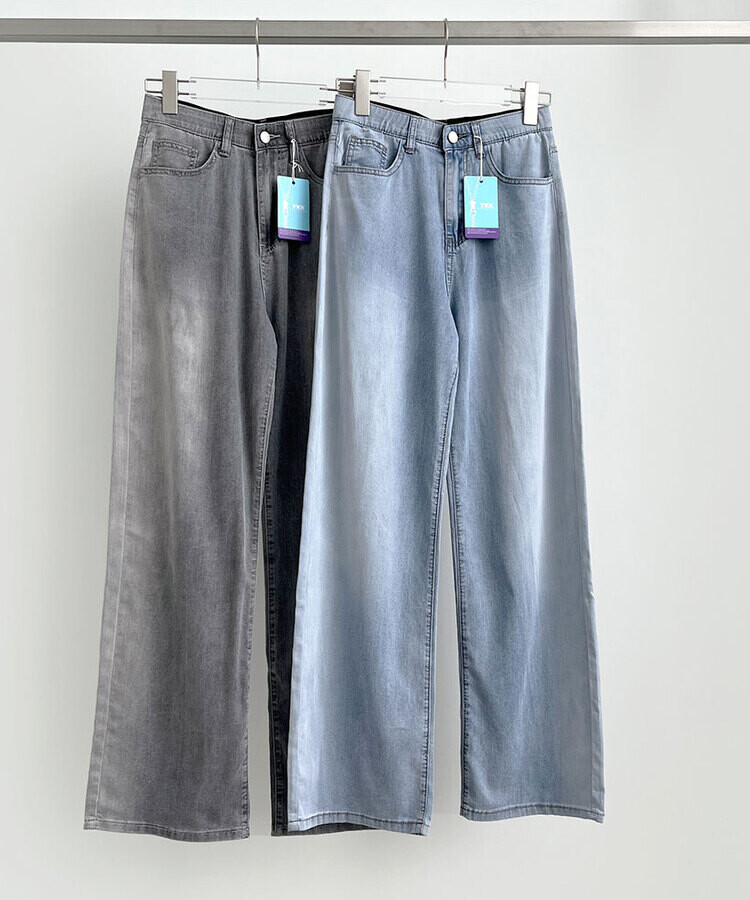 ウエストバンディングロングワイドデニムパンツ