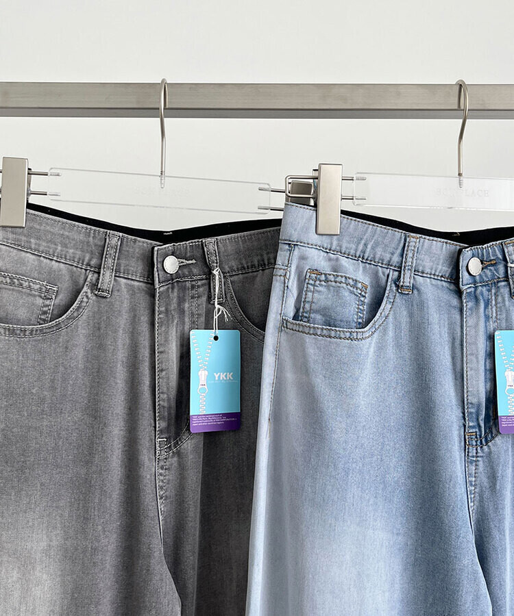 ウエストバンディングロングワイドデニムパンツ