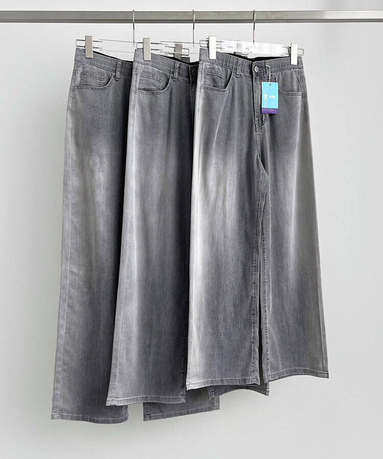ウエストバンディングロングワイドデニムパンツ