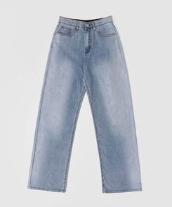 ウエストバンディングロングワイドデニムパンツ