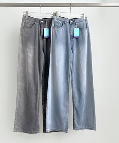 ウエストバンディングロングワイドデニムパンツ